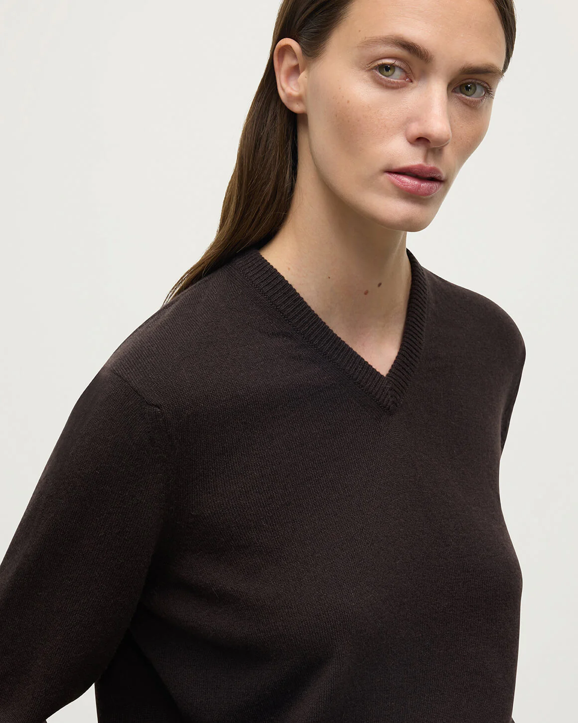 Classic Cashmere Dark Brown V Neck Jumper - Image 5
