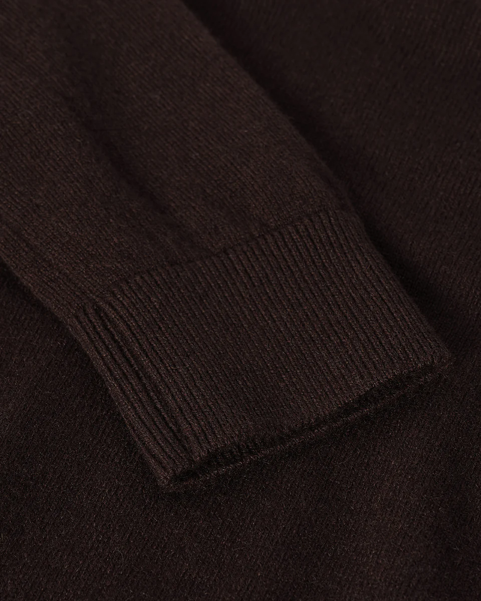 Classic Cashmere Dark Brown V Neck Jumper - Image 6
