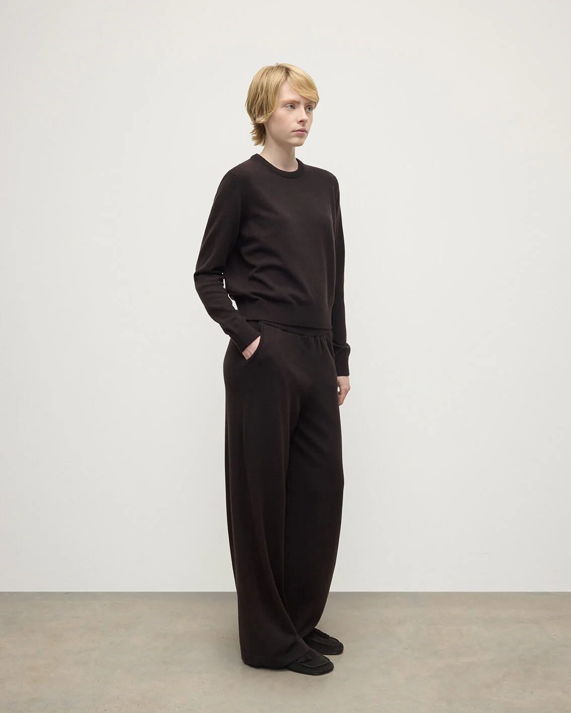 Wide Leg Dark Brown Cashmere Trousers - Image 3