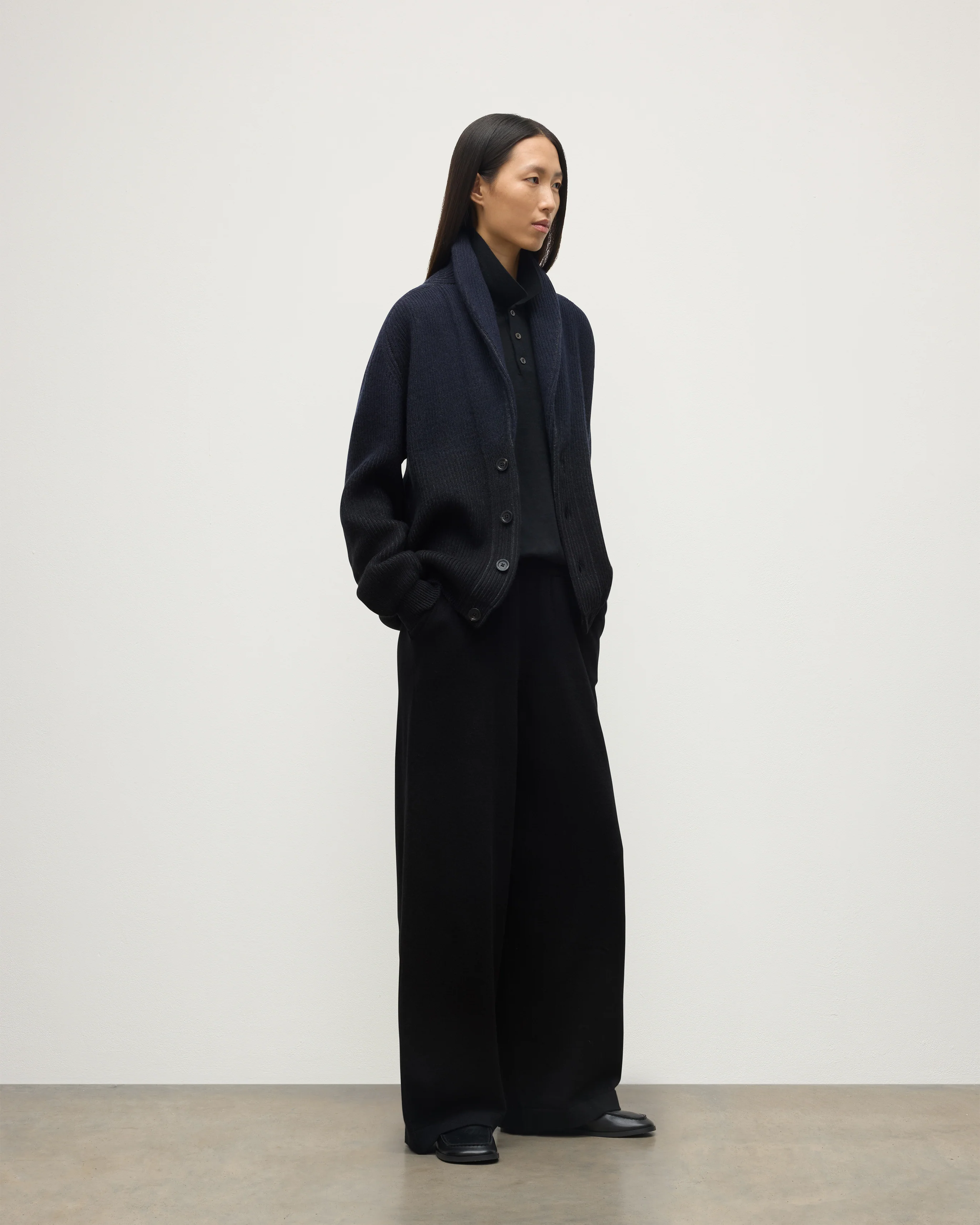 Pioneer Navy to Black Shawl Collar Cashmere Cardigan - Image 3