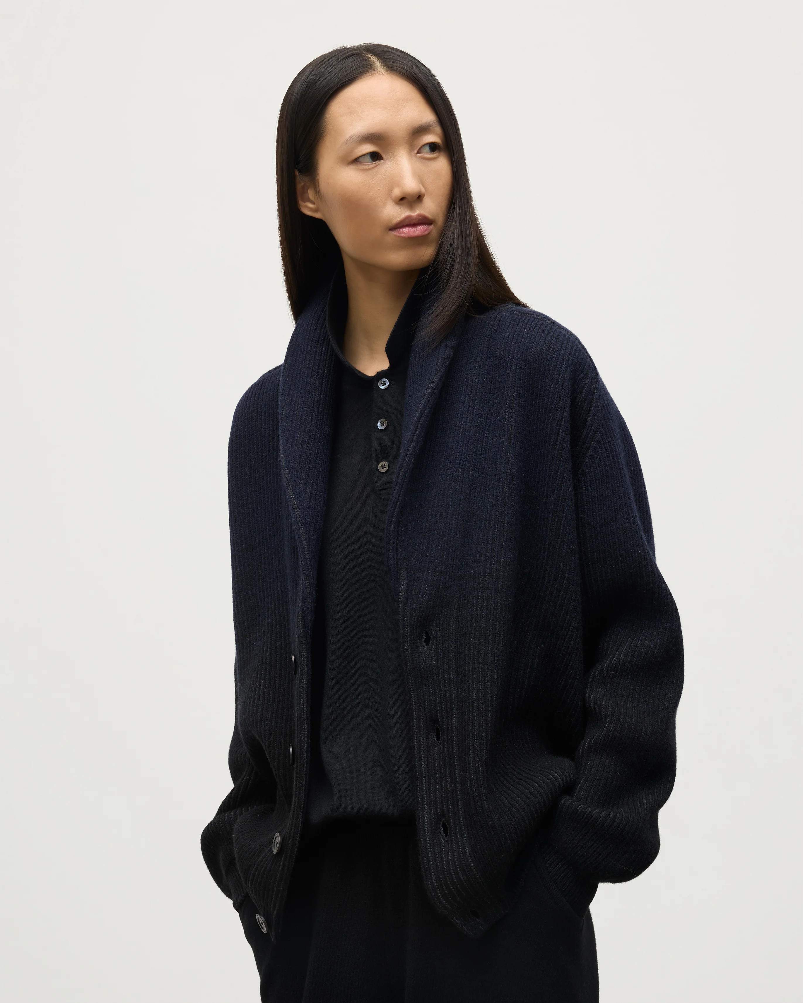 Pioneer Navy to Black Shawl Collar Cashmere Cardigan - Image 5