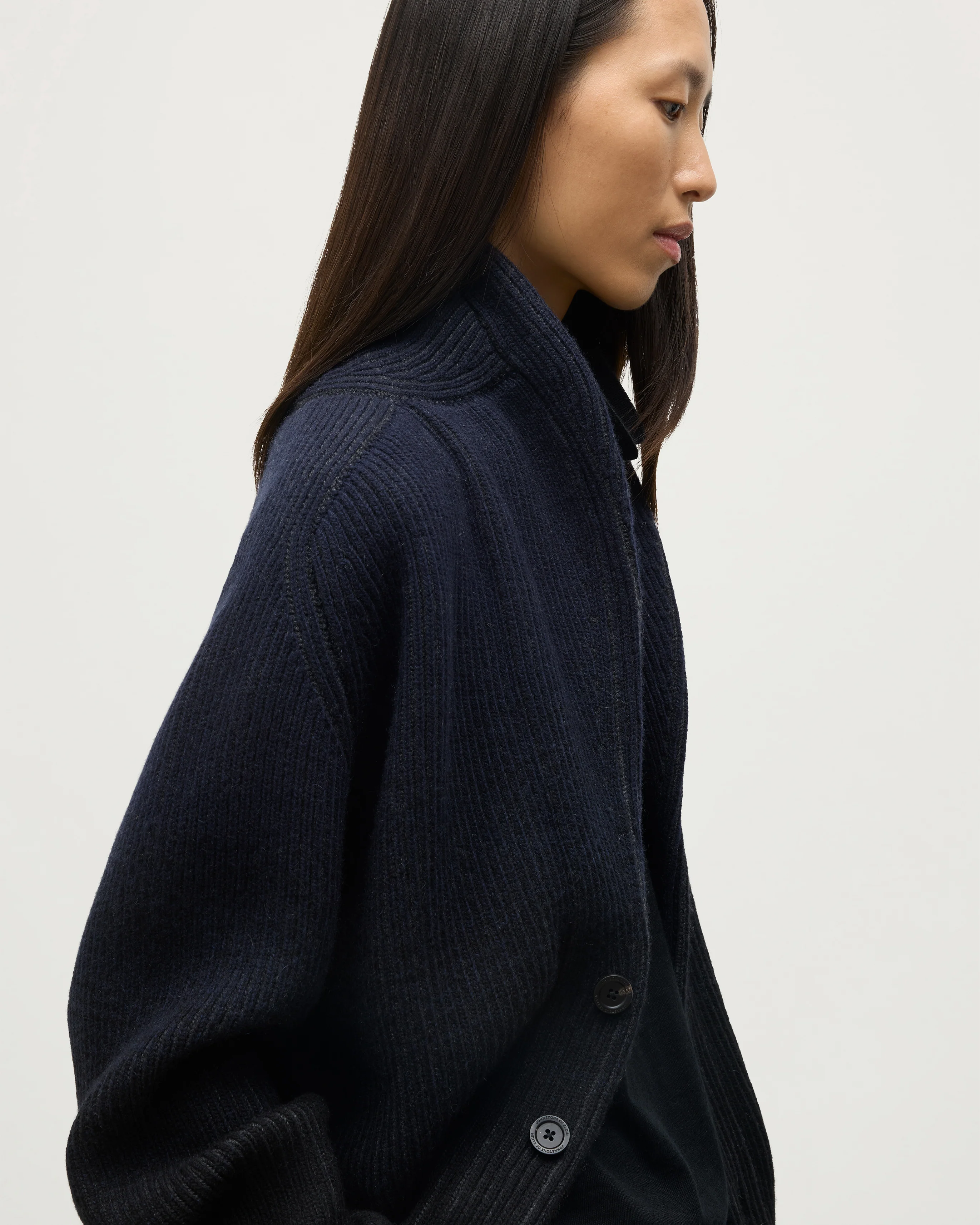 Pioneer Navy to Black Shawl Collar Cashmere Cardigan - Image 6