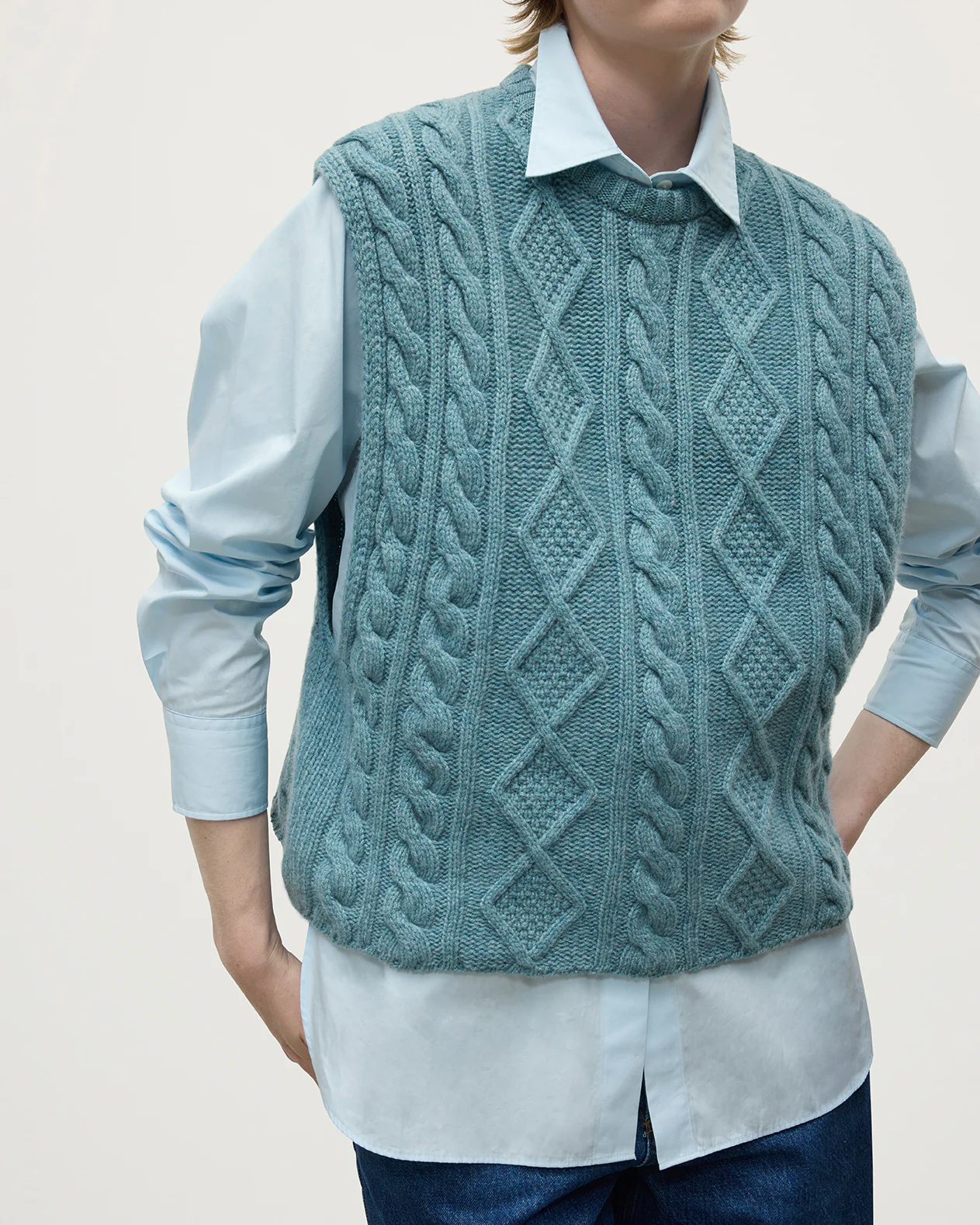Aran Cable Green Cashmere Tank - Image 5