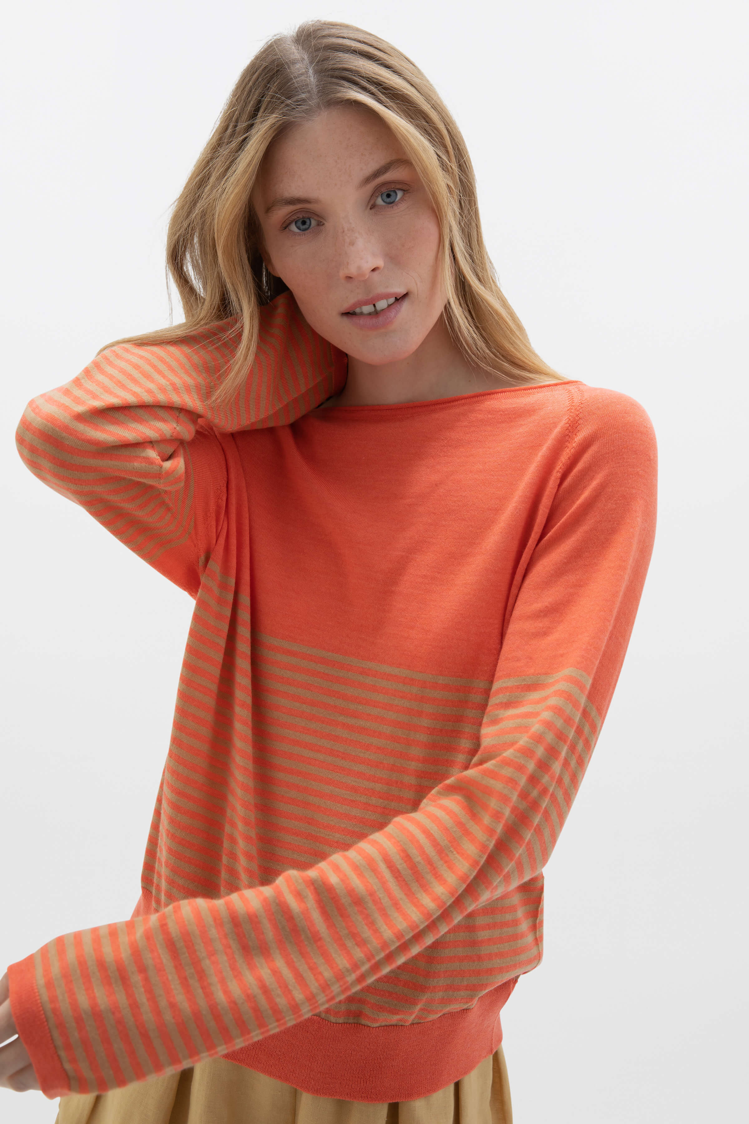 Superfine Merino Bateau Stripe Orange Sweater - Image 3