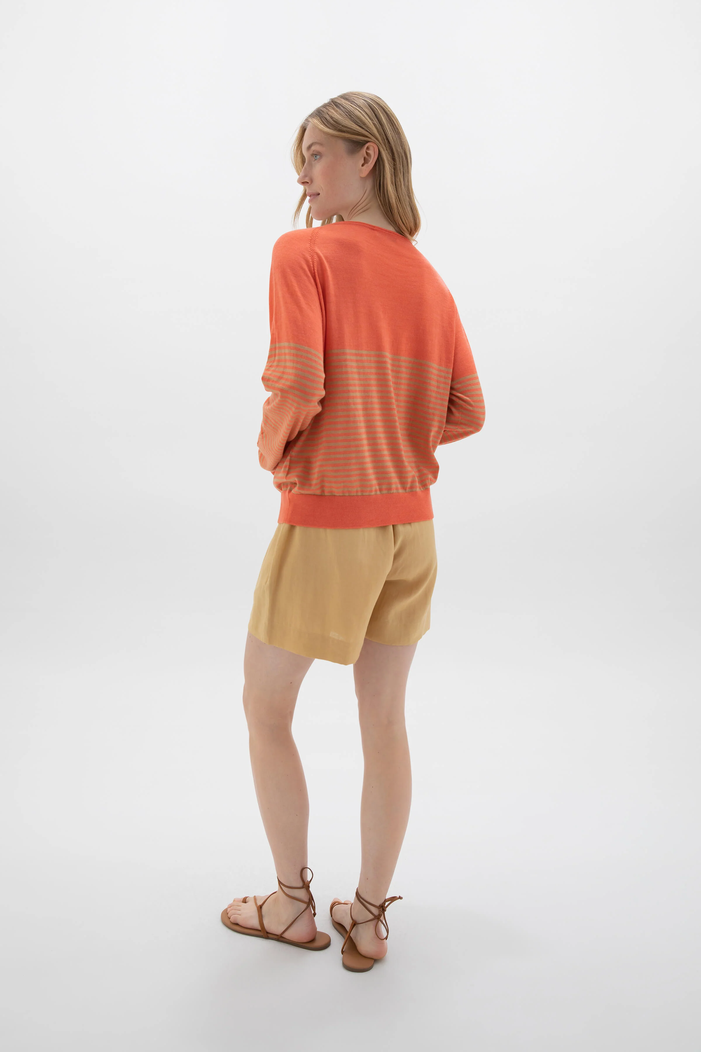 Superfine Merino Bateau Stripe Orange Sweater - Image 4