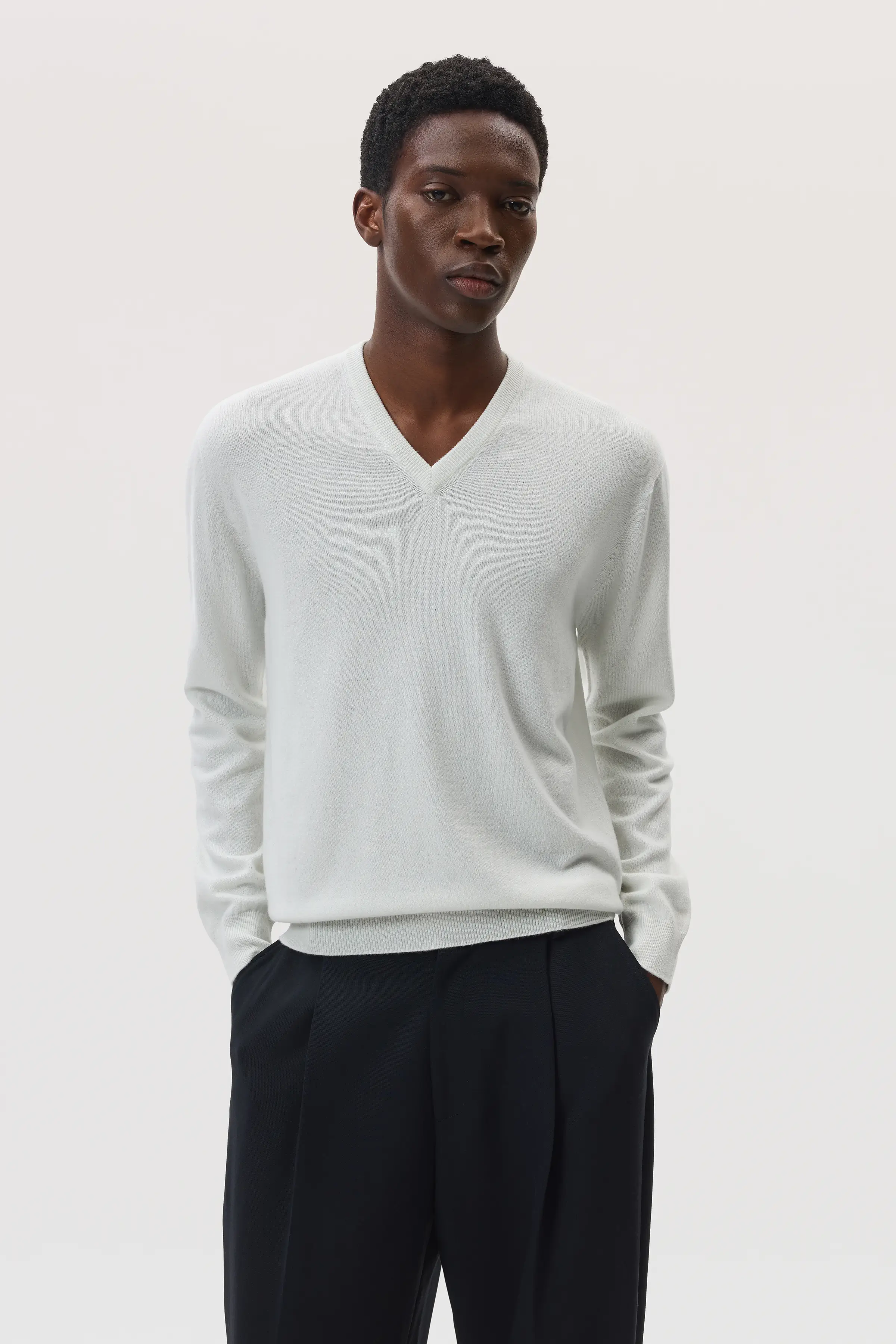 White Cashmere V Neck Jumper - Image 2