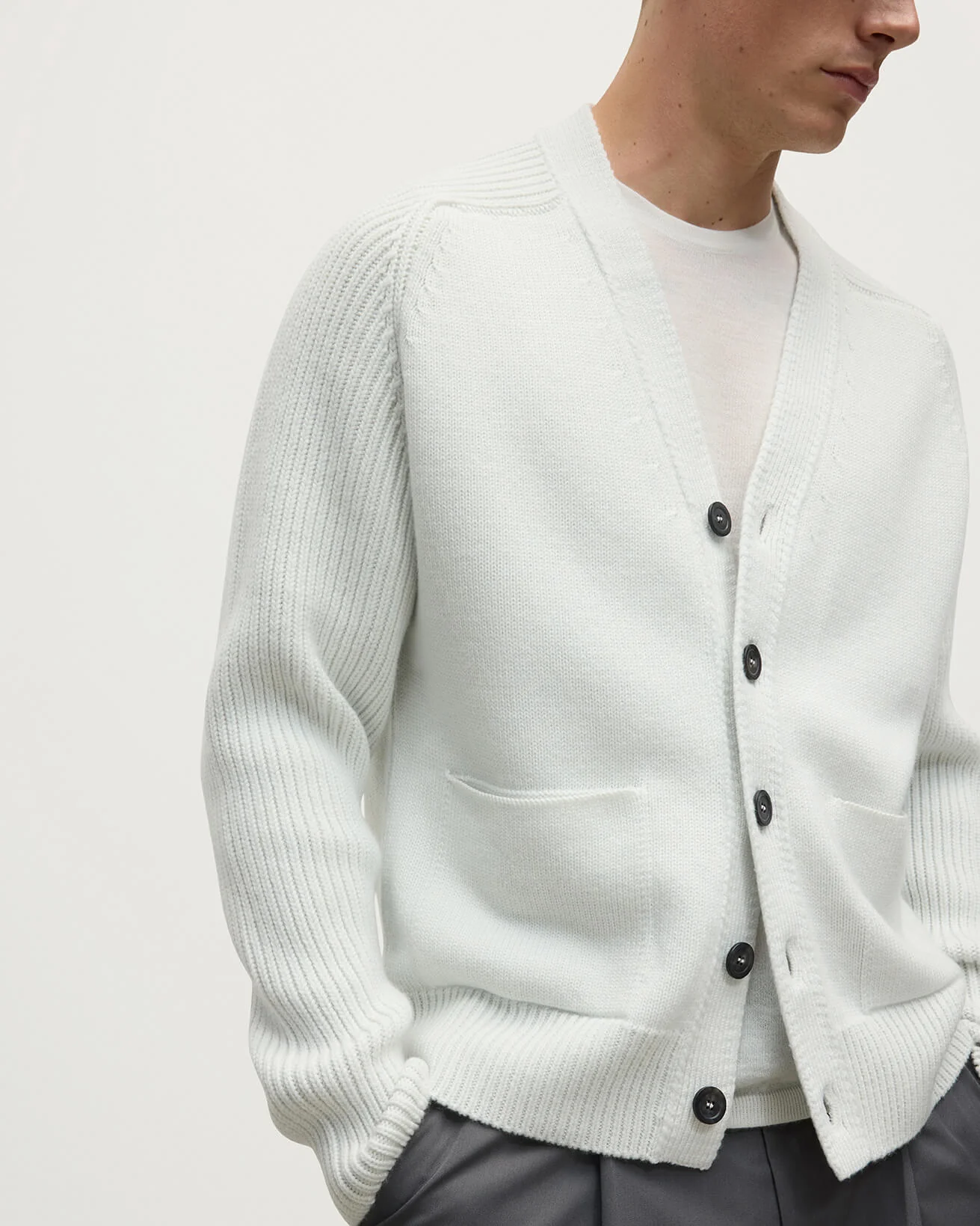 Ribbed Cashmere White Cardigan - Image 5