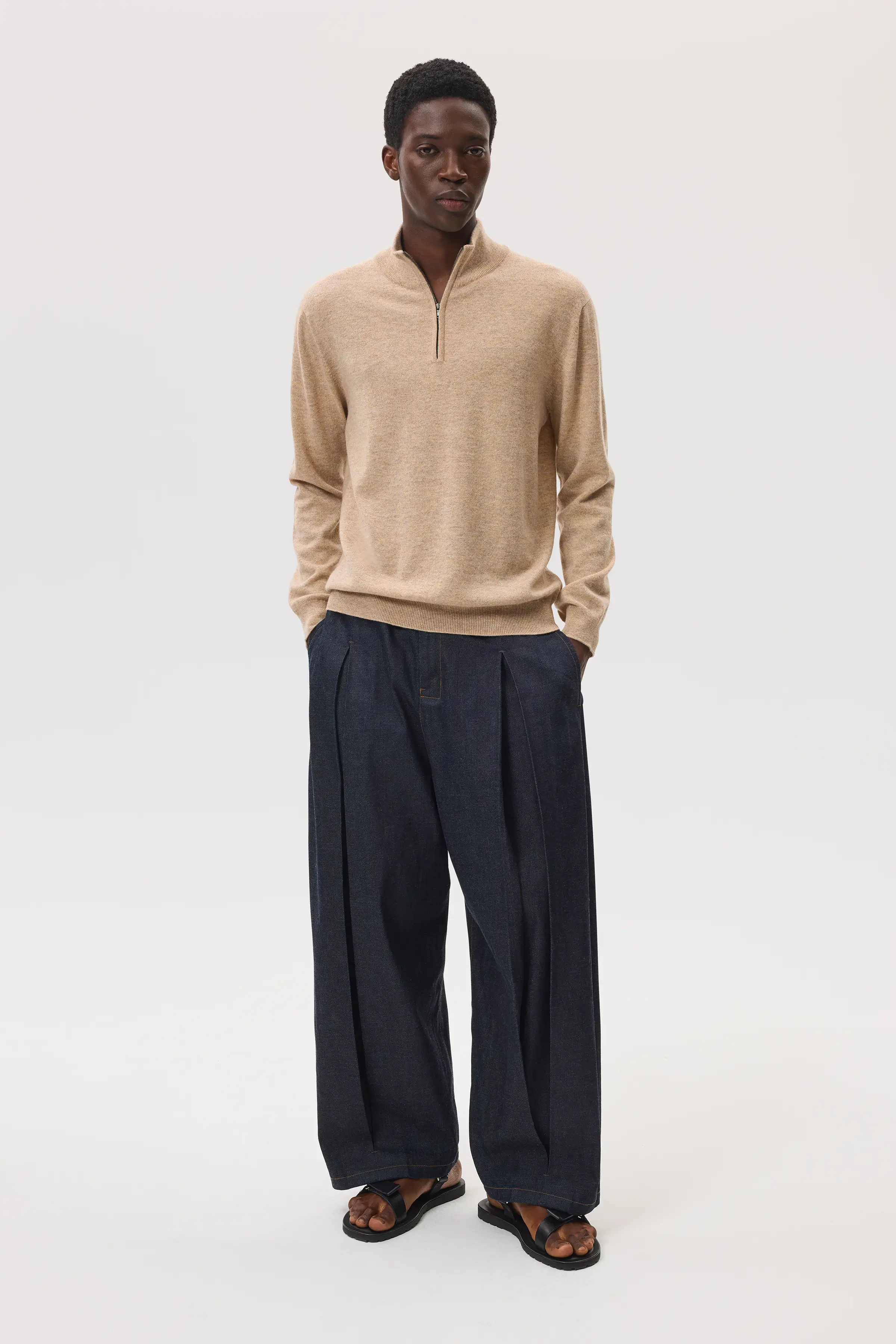 Classic Cashmere Natural Zip Neck Jumper